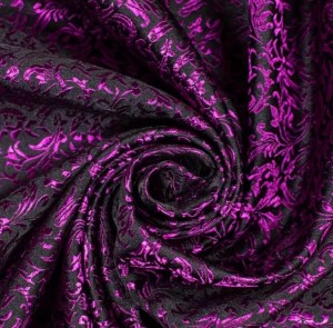 Fuchsia & Black Jacquard Fabric with a Delicate Flowing Pattern (note: width 29")