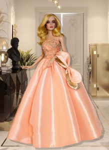Peach & Gold Taffeta Gown & Wrap for 16.5" RTB101 Dolls 