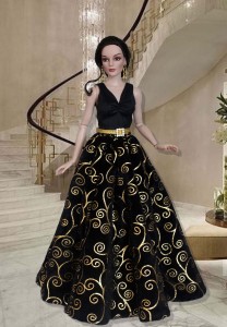 Velvet Gown with Gold Foil Scroll Pattern for 16.5" RTB101 Grace Dolls 