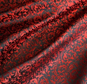Red & Black Jacquard Fabric with a Delicate Flowing Pattern (note: width 28")