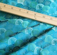 Teal Green Brocade Fabric Featuring Shell Patterns (note: 28" width)
