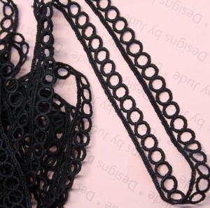 Black Embroidered Lace Trim- 1 yard