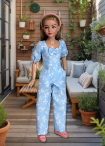 Blue & White Bows Romper for 12" Anne Dolls 
