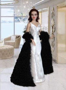 White Satin Unmatched Glamour Gown & Stole for 16.5" RTB101 Grace Dolls 