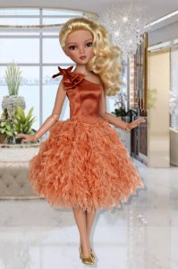 Warm Tangerine Silk & Textured Bubble Dress for 16" Ellowyne & Neema Dolls 