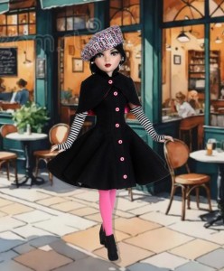 Hot Pink & Black Melancholy Monday ensemble for 16" Ellowyne & Neema Dollss 