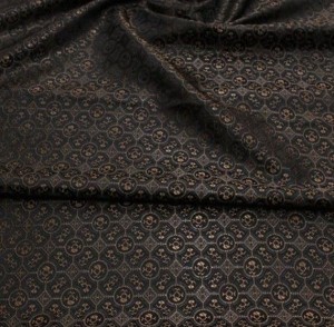Black Geometric Brocade Fabric with Golden Accent - (note: width 29")