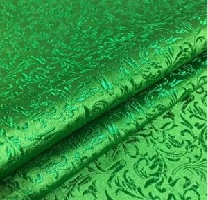 Green Jacquard Fabric with a Delicate Flowing Pattern (note: width 28")