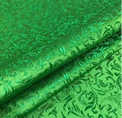 Green Jacquard Fabric with a Delicate Flowing Pattern (note: width 28")