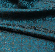 Blue Geometric Brocade Fabric with Golden Accent - (note: width 29")