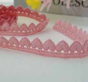 Pink Embroidered Heart Trim, 1.5cm Wide