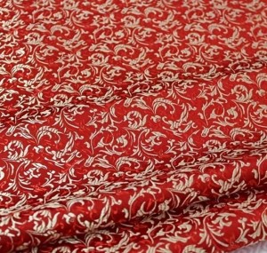 Red & Gold Jacquard Fabric with a Delicate Flowing Pattern (note: width 29")