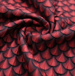 Red & Black 3D Scale Design Embossed Brocade  (note: width 30")