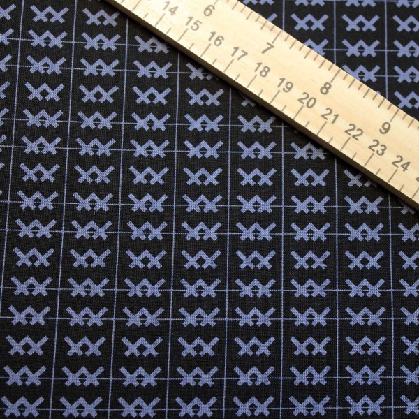 Fabric 1/2 Yard, Baseline by Stoffabrics, Grey on Black Pattern